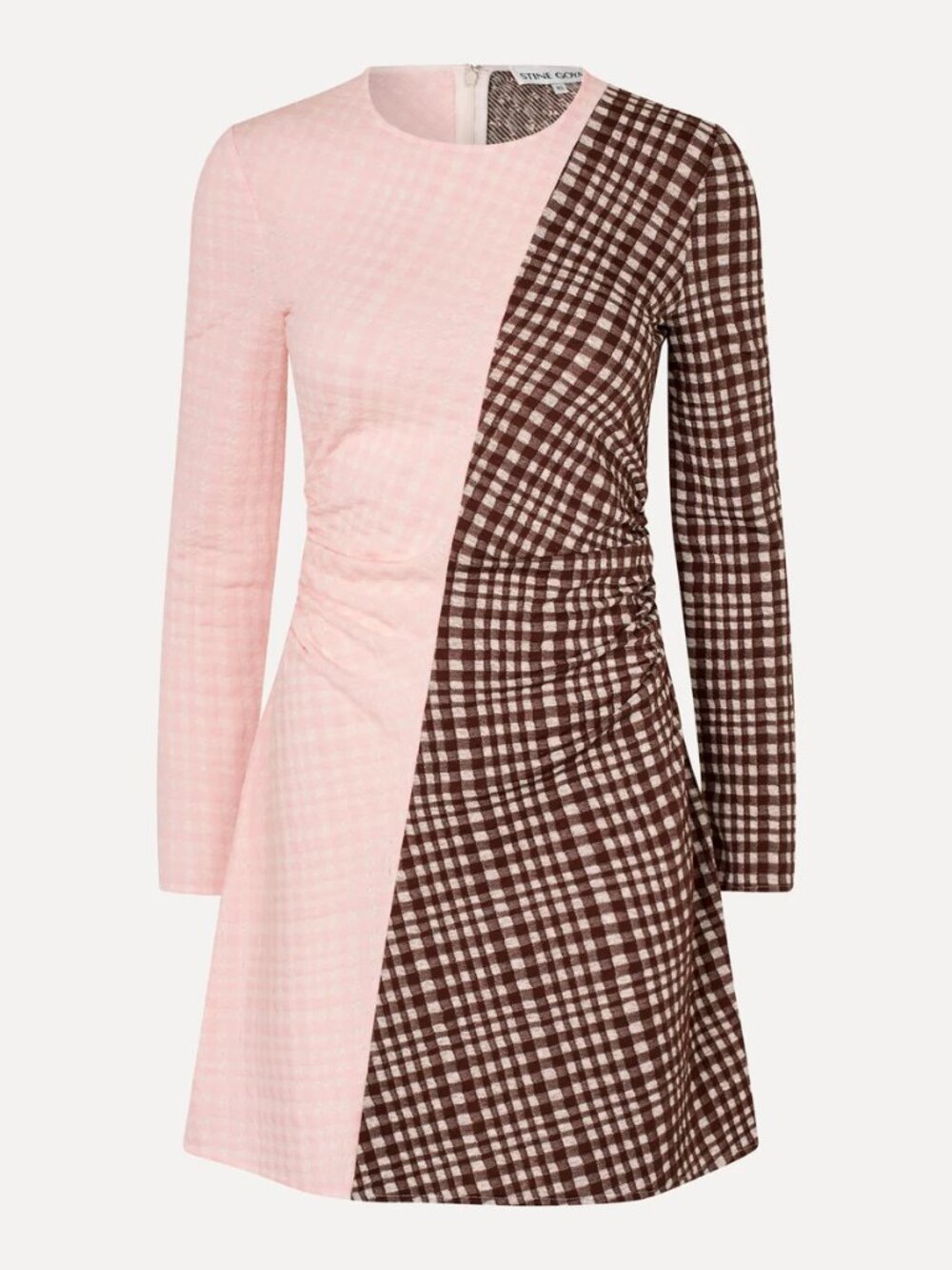🎎 NEW Stine Goya Ruched Waist Short Dress in Brown And Pink Checks, Size: S